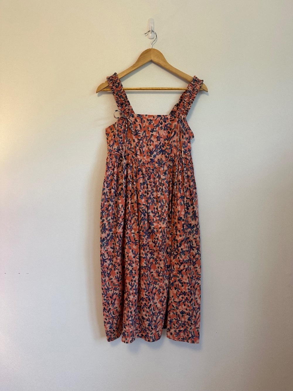 Mirth Coral Floral Midi Dress | Size XS